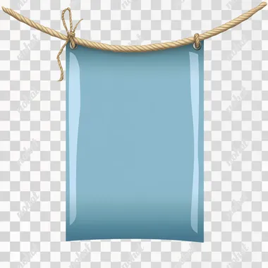 blank blue banner that hangs from a string on a clear png