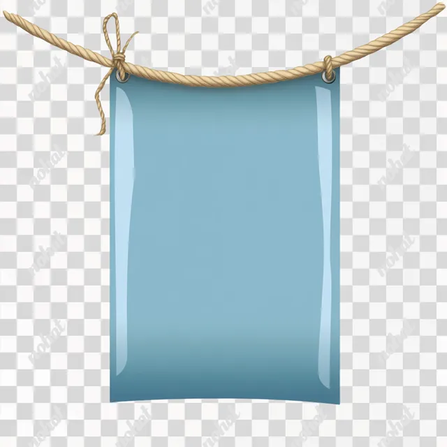 Blank Blue Banner Hanging on a String - PNG Format