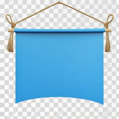 blank blue banner that hangs from a string on a clear png