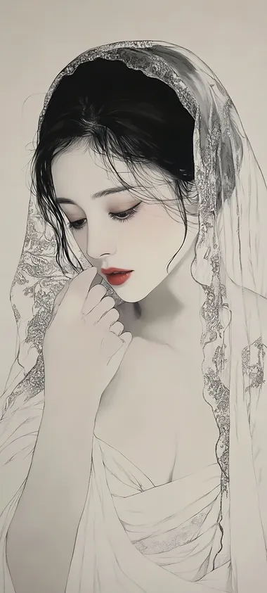 the ink painting of A Classical Egypt woman in a lace hooded white dress in the wall ,stunning body,beautiful face,crazy details,Surrealist style,uhd @1907853458694737920@     --s 200