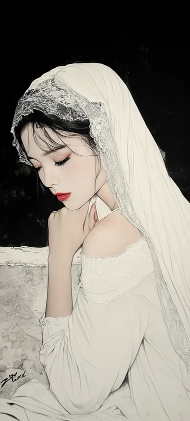 the ink painting of A Classical Egypt woman in a lace hooded white dress in the wall ,stunning body,beautiful face,crazy details,Surrealist style,uhd @1907853458694737920@     --s 200
