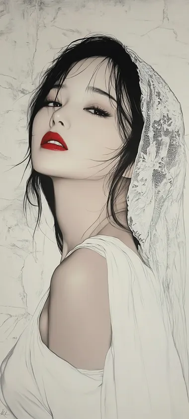 the ink painting of A Classical Egypt woman in a lace hooded white dress in the wall ,stunning body,beautiful face,crazy details,Surrealist style,uhd @1907853458694737920@     --s 200