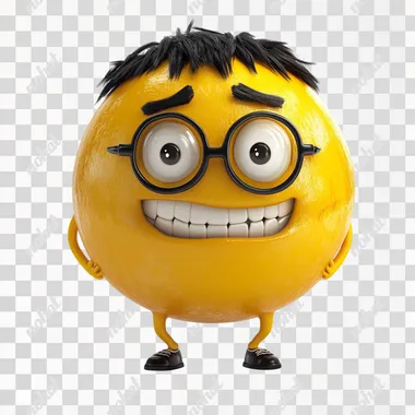 Caricature character, many poses and facial expressions (smile, anger, surprise, dorky expression).Round yellow ball dressed as a teenage bully, Tim Burton style. 100% White Background. Cartoon character design - 3D render with hyper-realistic, high-resolution photographic image. The image is insanely detailed, with professional color reproduction, soft shadows and clean, sharp focus.
