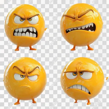 Caricature character, many poses and facial expressions (smile, anger, surprise, dorky expression).Round yellow ball dressed as a teenage bully, Tim Burton style. 100% White Background. Cartoon character design - 3D render with hyper-realistic, high-resolution photographic image. The image is insanely detailed, with professional color reproduction, soft shadows and clean, sharp focus.