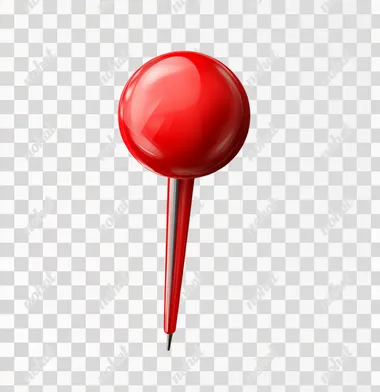 3D realistic red push pin on a transparent background, in the style of a cartoon, PNG format.    --s 250