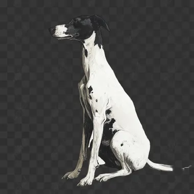 a black and white greyhound is sitting, white background --s 250
