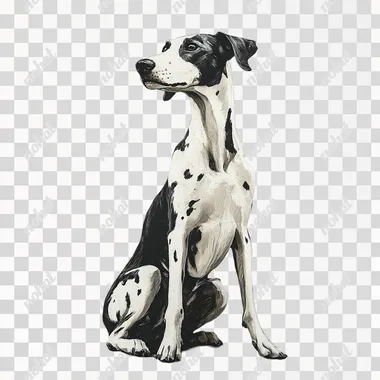 a black and white greyhound is sitting, white background --s 250