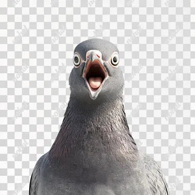 a shocked Columba on a white background, highly detailed, with wide eyes and an expressive face showing surprise or astonishment, realistic rendering, clean and minimalist composition
