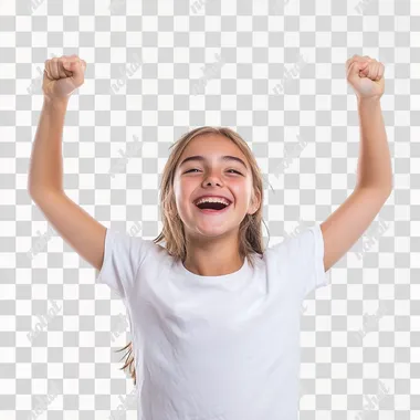 happy joyful teenager in stock photo style white background --s 50