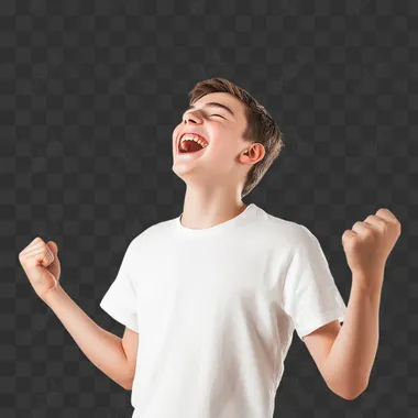 happy joyful teenager in stock photo style white background --s 50