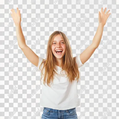 happy joyful teenager in stock photo style white background --s 50