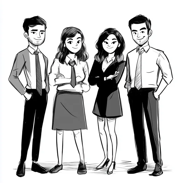 United Office Team Cartoon Illustration