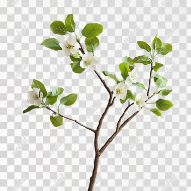 Real pear blossom branches with leaves and pear blossoms