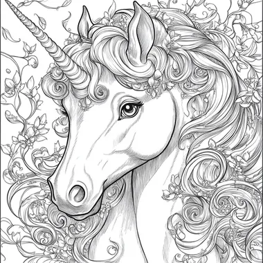 On the screen, there is a cute and beautiful young unicorn with a cartoon style and a white background Adult coloring page black and white coloring page high-definition image