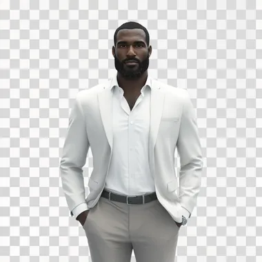 4k hyperrealism attractive African American male loan officer dressed in a white shirt and blazeer with slacks on a white background with short facial hair