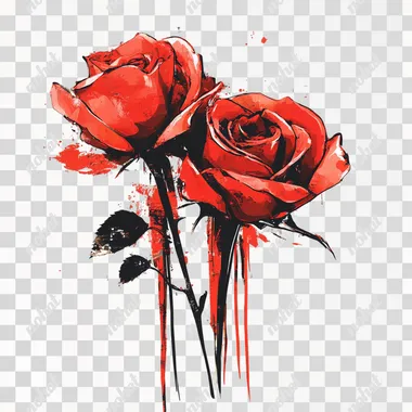 close-up three red roses, simple vector illustration, white background