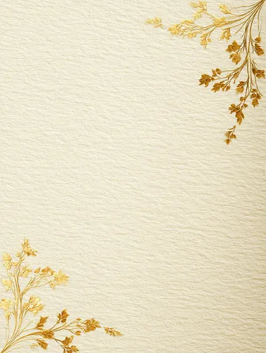 Minimalistic and elegant vertical background with a realistic premium-quality textured paper surface, soft ivory or delicate cream color. Graceful, refined golden ornamental elements (thin, subtle floral or vintage flourishes) placed gently and discreetly only in two opposite corners (for example, top-right and bottom-left), leaving the central area clear. No text or other distracting details. Calm, luxurious, balanced aesthetic, professional high-resolution studio photo quality, soft shadows and subtle gradients