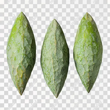 realistic photo , Long and pointed olives ,dry and rough surface, bright green ,top light source, front view , white background