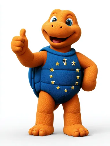 Turn this medium size adult orange turtle with a blue shell and 12 stars on the belly in a 3d Mascot, Fluffy/whool texture skin, on a white background, character set, full body, 3d design, blender style, cartoon 3d, Pixar, Cinematic, no shoes, blue eyes, smiling, 4 fingers and 3 foot finger  --raw   rofile nxel6sh --oref  --ow 500