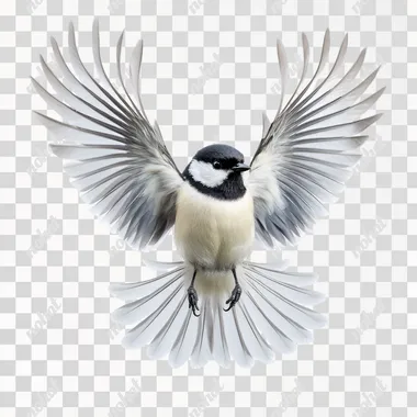 photo of bird with wings spread directly out to the sides, frontal view, symmetrical, high res, isolated background