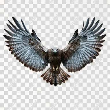 photo of bird with wings spread directly out to the sides, frontal view, symmetrical, high res, isolated background