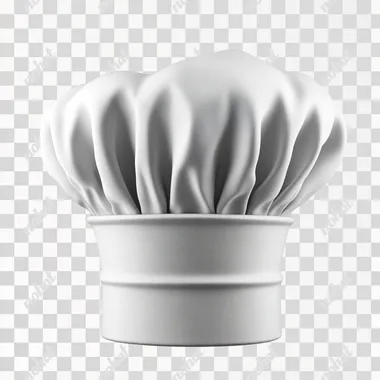 A 3D model of a chef's hat with a tall crown, isolated on a white transparent background. - The models should have clean edges, no filters, and no shadows, making them perfect for cutouts against a white transparent background. in the style of no particular artist., super resolution,4k , high resolution, high quality, |   --s 140