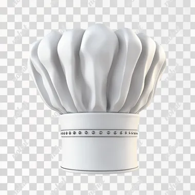 A 3D model of a chef's hat with a tall crown, isolated on a white transparent background. - The models should have clean edges, no filters, and no shadows, making them perfect for cutouts against a white transparent background. in the style of no particular artist., super resolution,4k , high resolution, high quality, |   --s 140