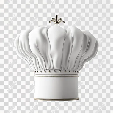 A 3D model of a chef's hat with a tall crown, isolated on a white transparent background. - The models should have clean edges, no filters, and no shadows, making them perfect for cutouts against a white transparent background. in the style of no particular artist., super resolution,4k , high resolution, high quality, |   --s 140