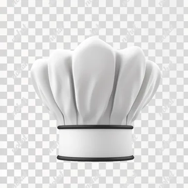 A 3D model of a chef's hat with a tall crown, isolated on a white transparent background. - The models should have clean edges, no filters, and no shadows, making them perfect for cutouts against a white transparent background. in the style of no particular artist., super resolution,4k , high resolution, high quality, |   --s 140