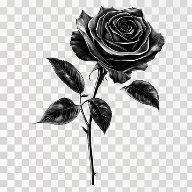 hyper realistic rose sticker design with stem in black and grey and white, on solid white background, high contrast, smooth shades, dynamic light  43b2tzl --s 50