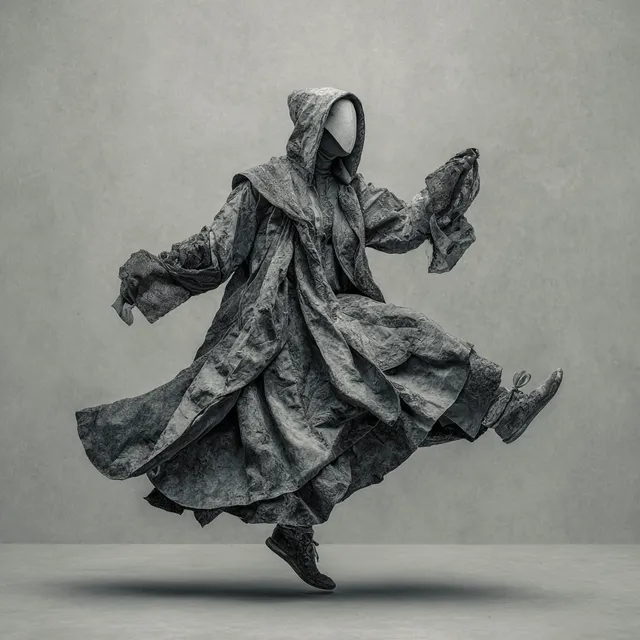 Mystical Dance of the Macabre: Ethereal Figure in Motion