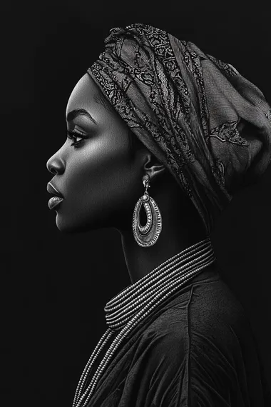 Realistic black and white painting drawing. A young Nigerian woman in profile. Detailed and intricate illustration in the style of Charlie Bowater, high resolution, shades of gray.