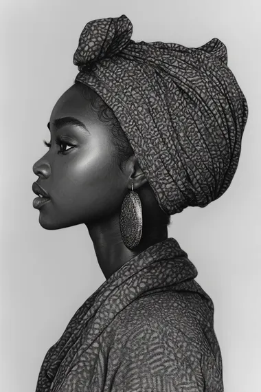 Realistic black and white painting drawing. A young Nigerian woman in profile. Detailed and intricate illustration in the style of Charlie Bowater, high resolution, shades of gray.