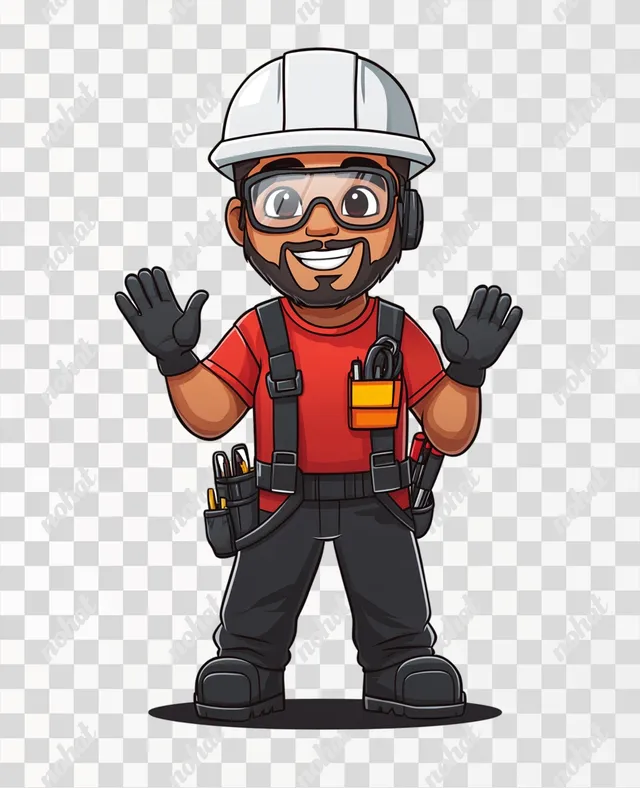PNG Cheerful Latino safety mascot in modern gear for industrial metalwork