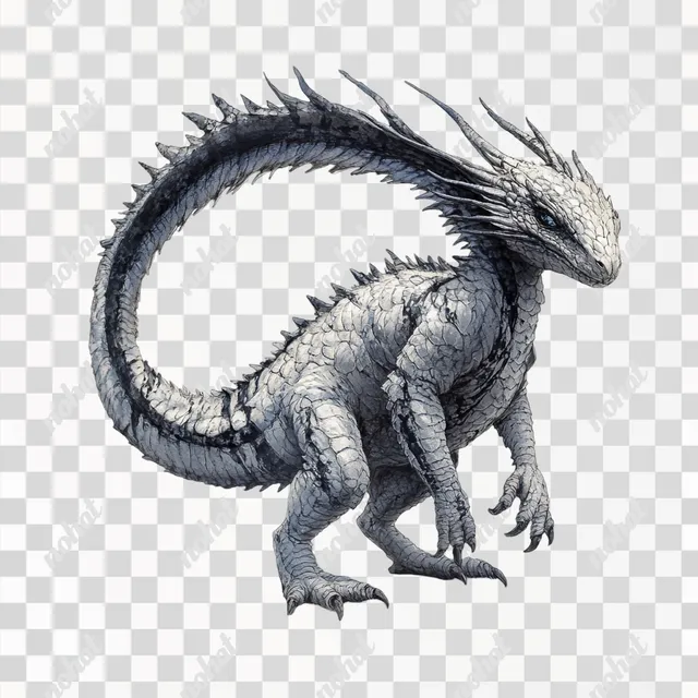 PNG Conspirator Dragon with Grey Scales in Urban Environment Drawing