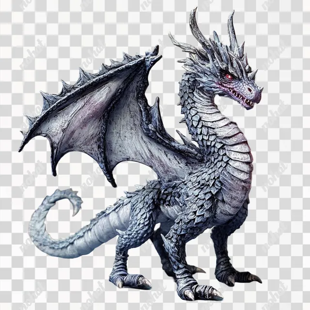PNG Conspirator Dragon with Grey Scales and Obsidian Streak in Forest
