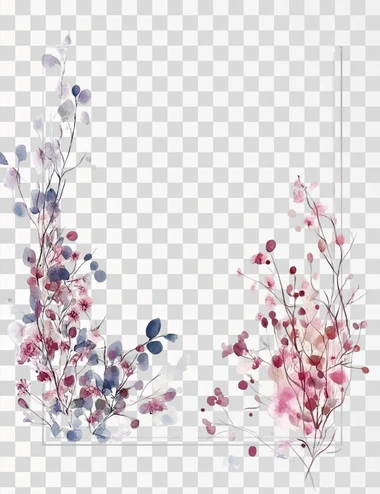 rectangular watercolor floral frame, thin sides, with white background