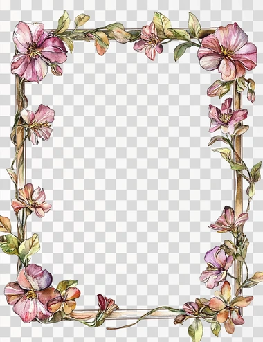 rectangular watercolor floral frame, thin sides, with white background