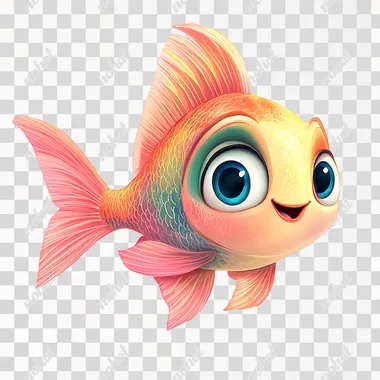 illustration, disney art style, cartoonish, 2d glat image, tropical fish, pink and green, happy face, full body, low detail, no shadow, colored, thick bold lines, blank white background --s 250