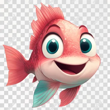 illustration, disney art style, cartoonish, 2d glat image, tropical fish, pink and green, happy face, full body, low detail, no shadow, colored, thick bold lines, blank white background --s 250