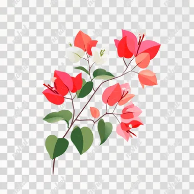 Vector illustration of bougainvillea, red bougainvillea, simple graphics, simple color blocks, vector, pure white background   pocp43m