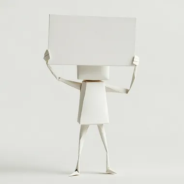 illustration, paper man with a sign, white background