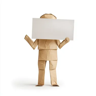 illustration, paper man with a sign, white background