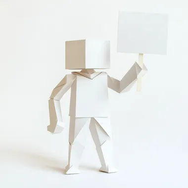 illustration, paper man with a sign, white background