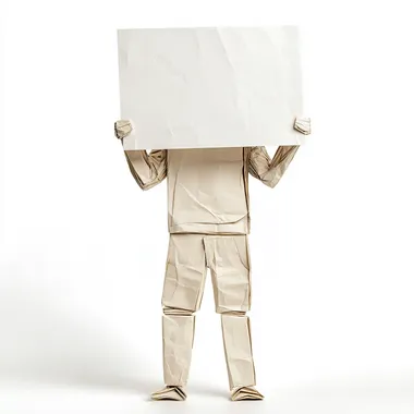 illustration, paper man with a sign, white background
