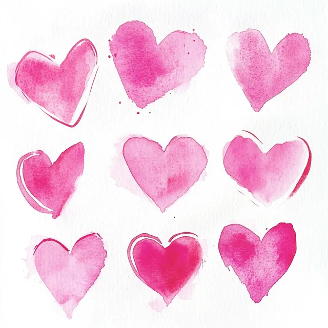Watercolor Pink Hearts Illustration for Home Decor, 16:9 Format