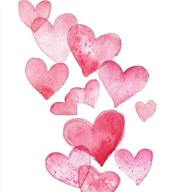 watercolor drawn pink hearts on a white background, stock illustartion, ar--16:9