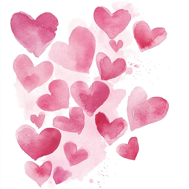 Watercolor pink hearts in the air for home decor and digital design