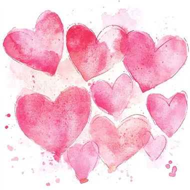 watercolor drawn pink hearts on a white background, stock illustartion, ar--16:9