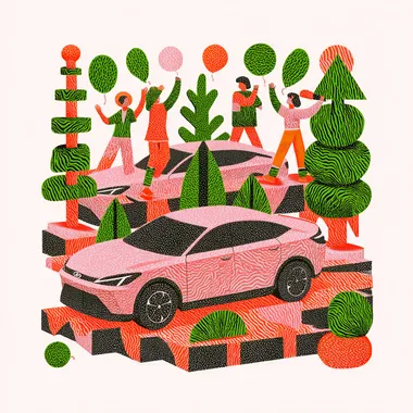 young people party with two BYD cars in the middle, white background and green elements  3005315149 --sv 4